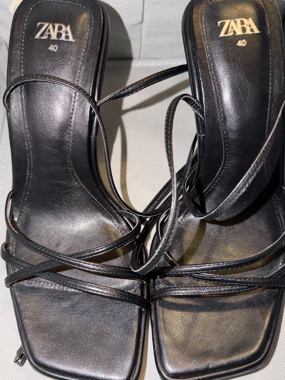 ZARA Black Strappy Square-Toe Heeled Sandals - Picture 9 of 9